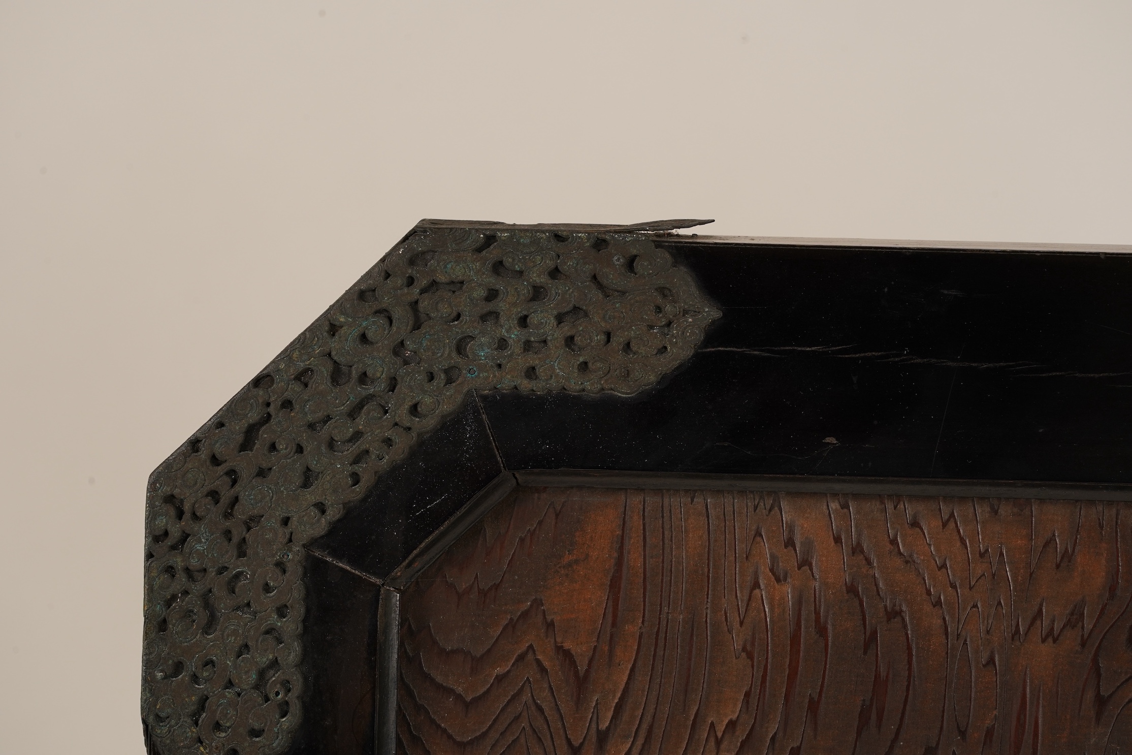 A Japanese inlaid persimmon wood tsuitate screen panel, Meiji period, possibly Tokyo School